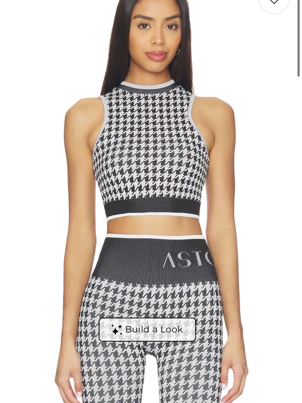 Astoria Seamless Knit Mockneck Black and White Bra Tank Houndstooth Sz L